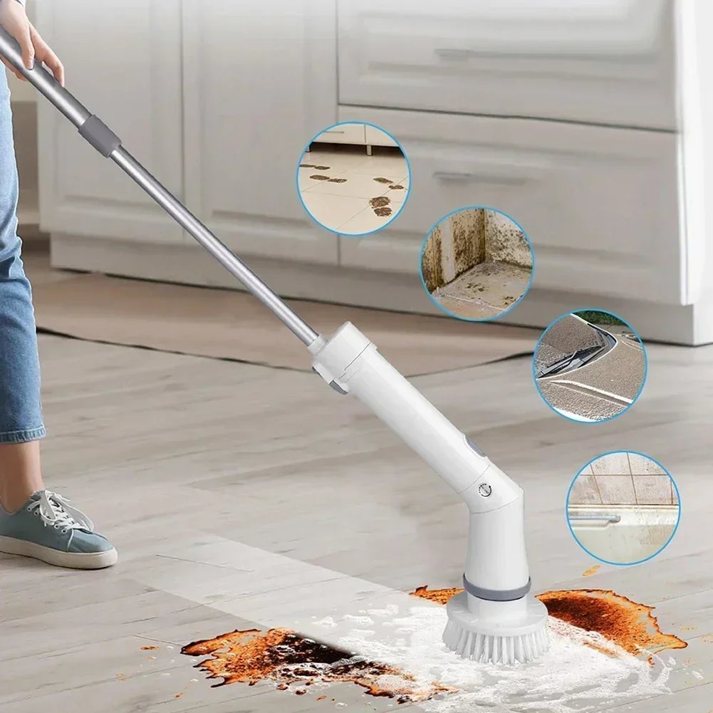Wireless Electric Scrub Brush Bathroom Electric Cleaning Interchangeable Brush Heads Handheld Long ​Type-c Interface 6