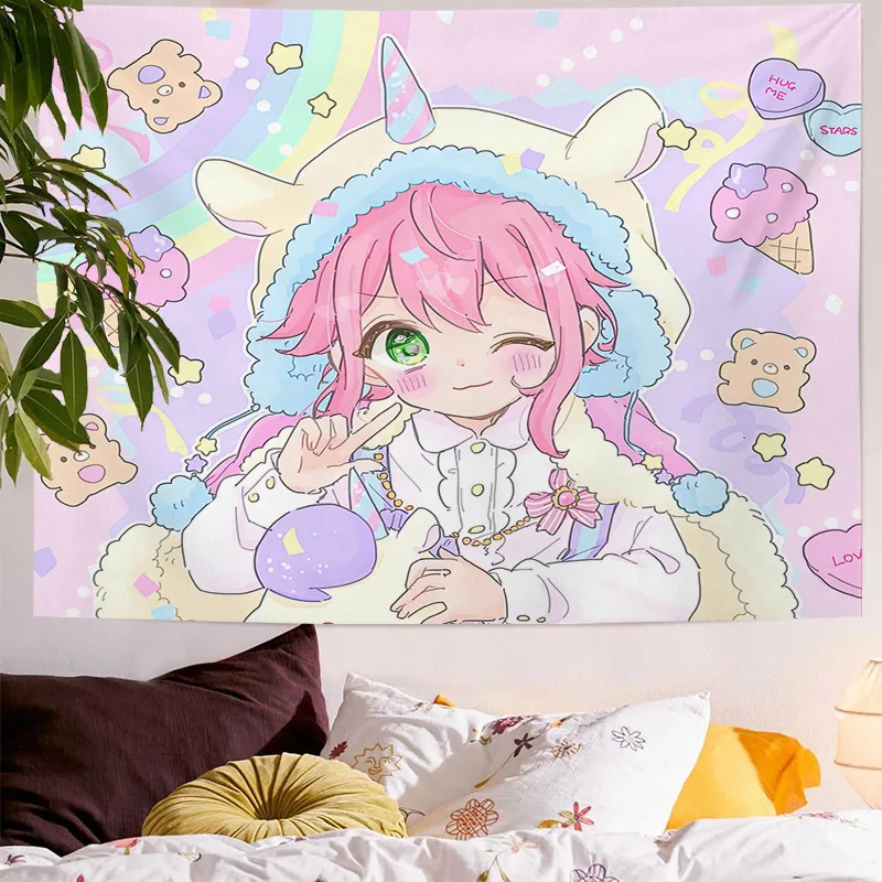 Cute Room Decor Anime Tapestry Wall Hanging Kawaii Bedroom Decoration Blanket Rabbit Girl Tapiz タペストリー гобелен декор на стену tapestry decor anime wall decor