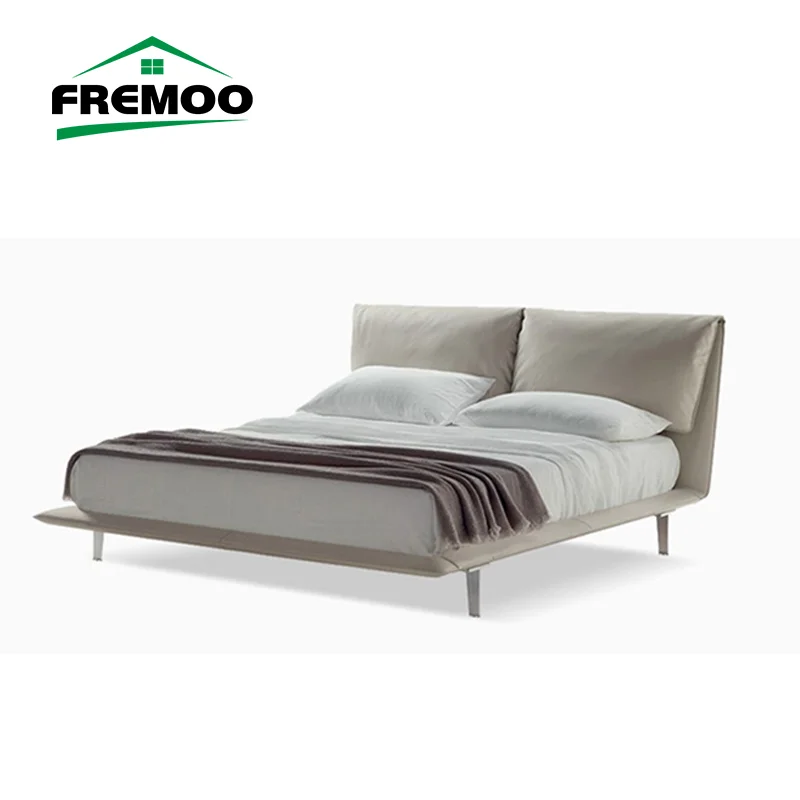 Genuine Leather Soft Double Kings Size Bed Modern Designer Solid Wood