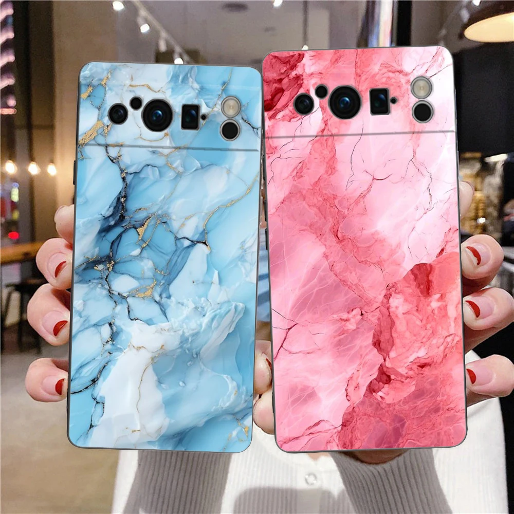 Elegant Marble Design Shockproof Black Silicone Phone Case