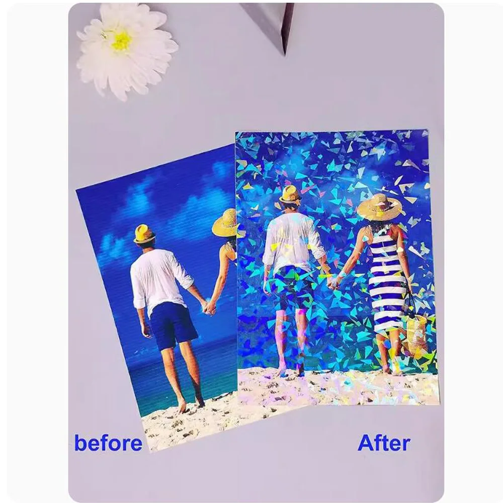 Lamination Film 25 Sheets Bopp Transparent Self-adhesive A4 210x297mm Holographic Laser Laminating Film Manual DIY Waterproof Photo