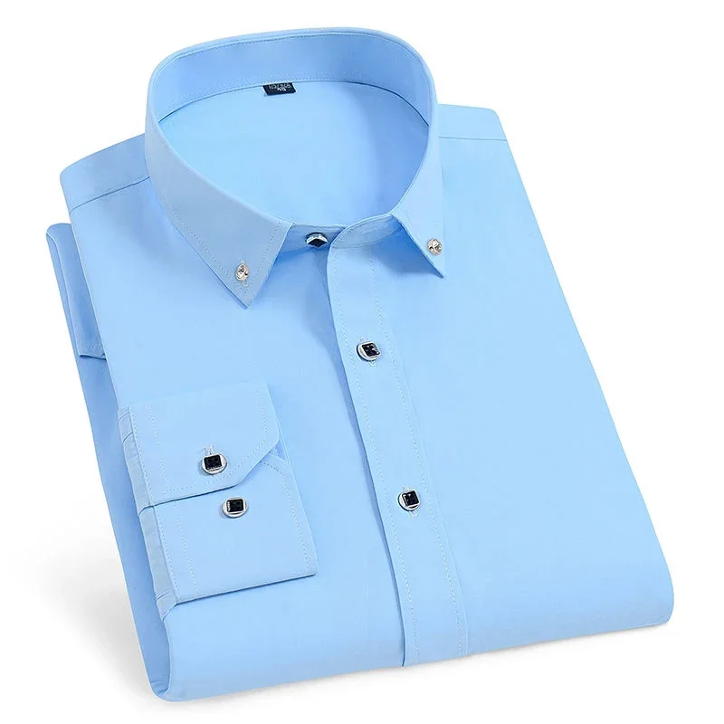 Men's Shirts Cotton Smart Casual Long Sleeve White Solid Shirt Slim Male Social Business Formal Shirt Tops Brand Soft Cozy