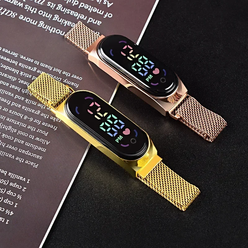 Womens Watch LED Magnetic Watchband Strap Waterproof Touch Feminine Fashion Digital