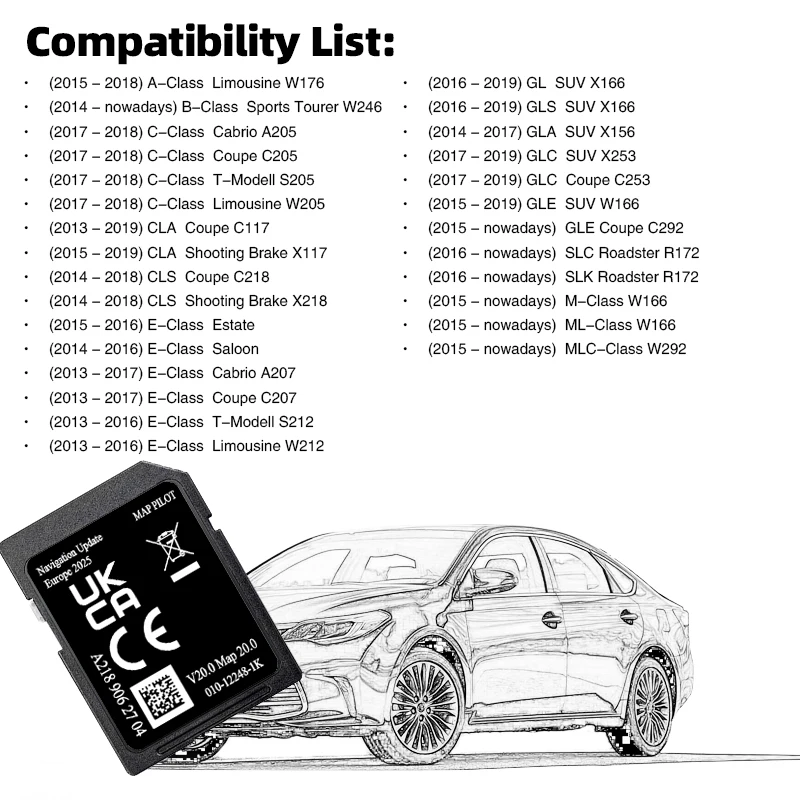A218 Map V20 정식 버전 2025 Mercedes Garmin A B C E 클래스 CLA CLS GLS 차량용 SD 카드 용 유럽 네비게이션