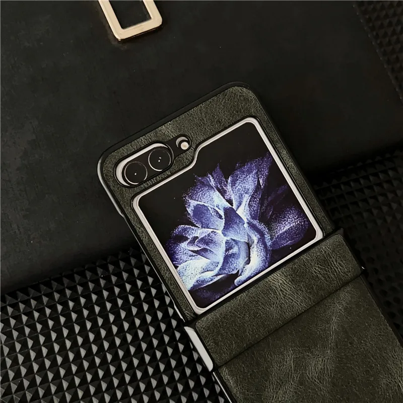 Leather Phone Case For Samsung Galaxy Z Flip 3 4 5 5G Solid Color Stand Hinge Protective Flip5 Shell Cover