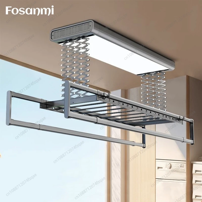 Home Balcony Electric Remote Control Lifting Clothes Drying Rack Aluminum Alloy Lighting Drying Foldable Clothes Drying Rack 1