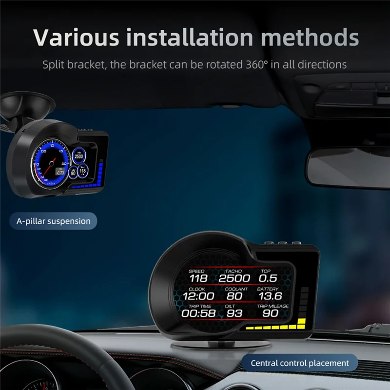 

F15 Car Hud Heads Up Flat Screen Display Car Obd Lcd Inspection Dashboard Speedometer Display
