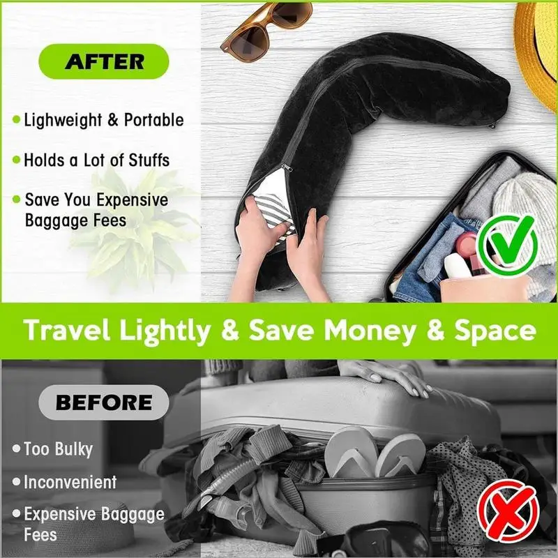 Travel Pillow Can Store Fillable Clothes Outdoor Multifunctional U-shaped Pillow portable Soft Airplane Travel Neck Pillow 6