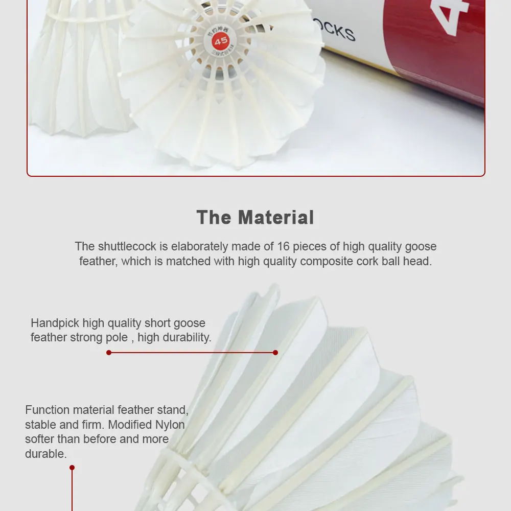 12Pcs Dmantis D45 3in1 Training Goose Feather Shuttlecocks Birdies Hybird Shuttlecock Badminton Balls Indoor Outdoor Sports