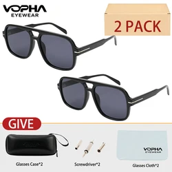 VOPHA Classic Retro Square Aviator Sunglasses - 2 - Piece Set (2PC - c1)