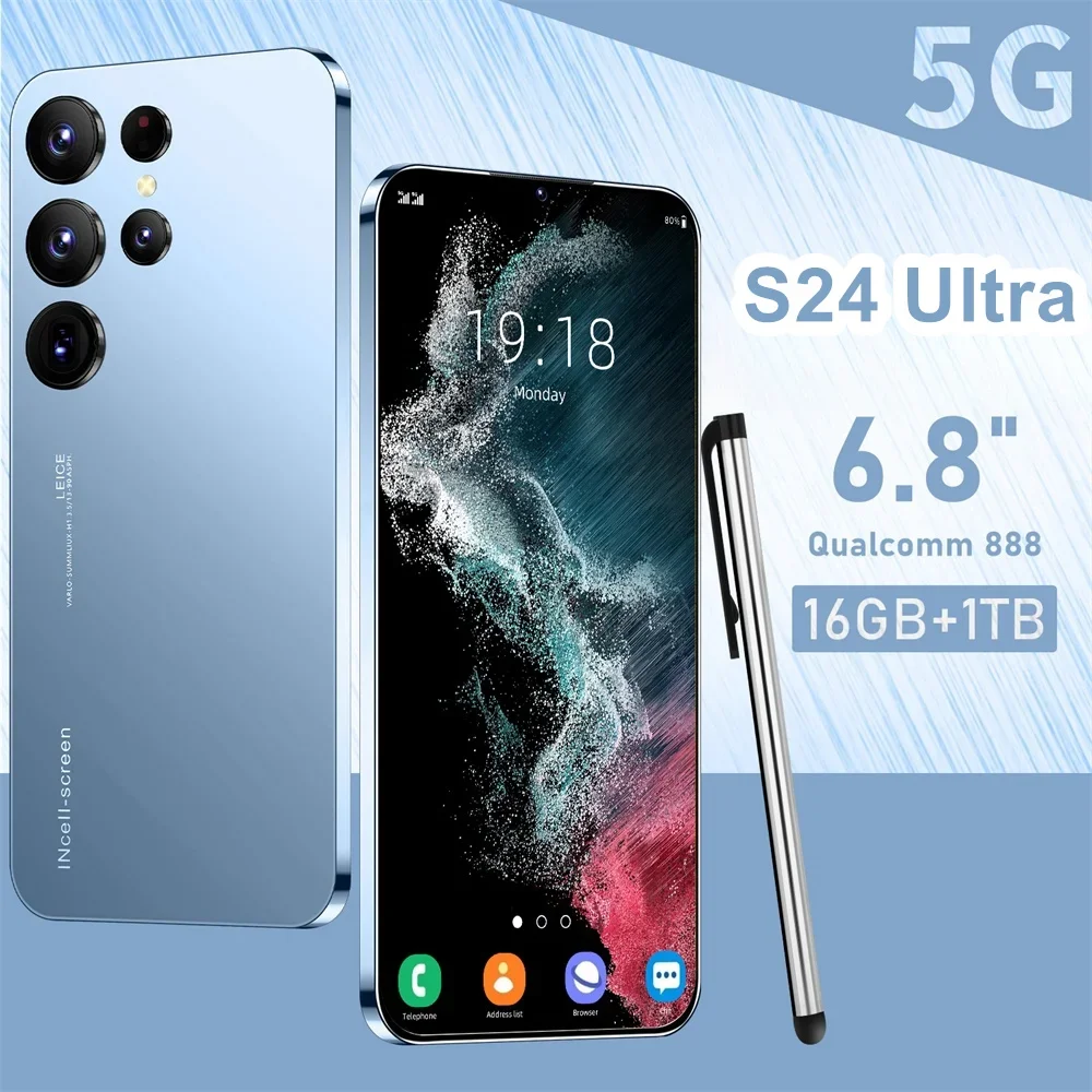 

S24 Ultra Global Version Smartphone 5G 6.8 Inch 16GB+1TB Android 13 Phone 72MP Cam 6800mAh Battery CellPhone 10 Core Super Phone