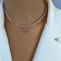Fashion Vintage Sexy Zircon Heart Pendant Necklace For Women Female Boho Geometric Baroque Transparent Crystal Chain Jewelry - Image 2