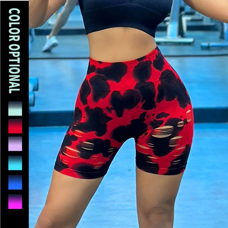 

Yoga shorts Sports shorts Seamless ripped Yoga pants Tie dye hip lift shorts Women's hand-painted drip dye sweatpants plus size