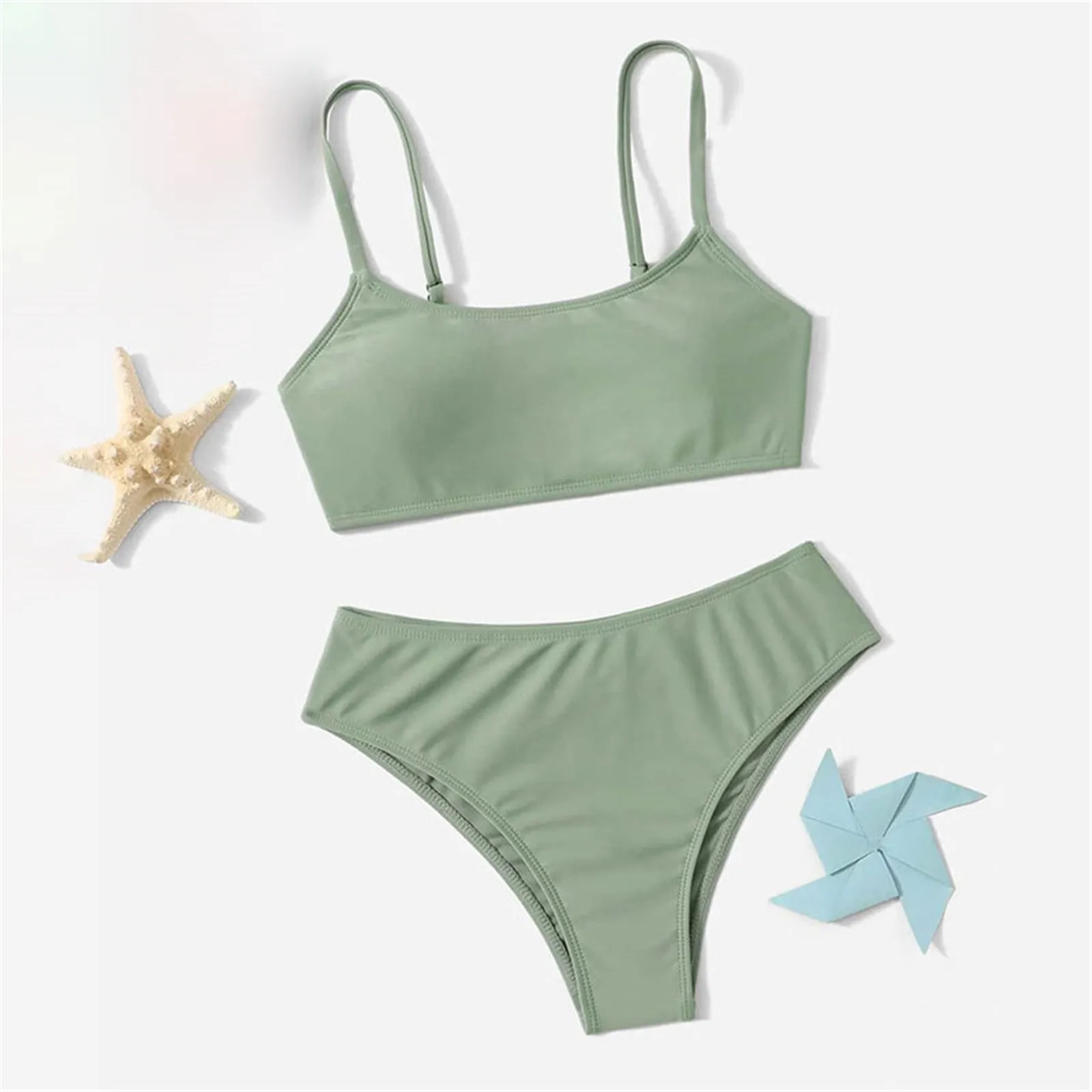Swimsuit Kids Girl Two Piece Swimsuit Sport High Waist Bikini Set Bathing Suit Kids Bathing Suits Thin Straps Swimming Wear bikini sets