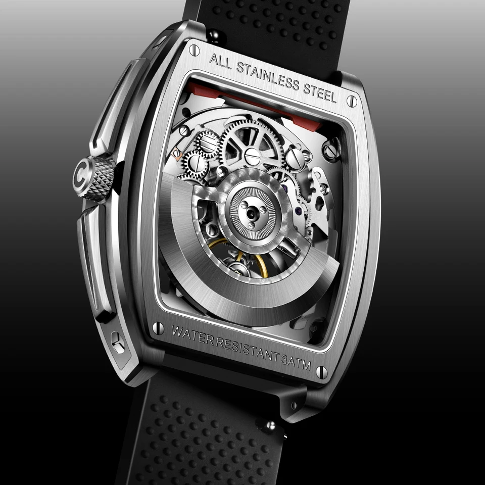 CIGA Design セガデザイン-男性用スケルトン自動時計、316lステンレス