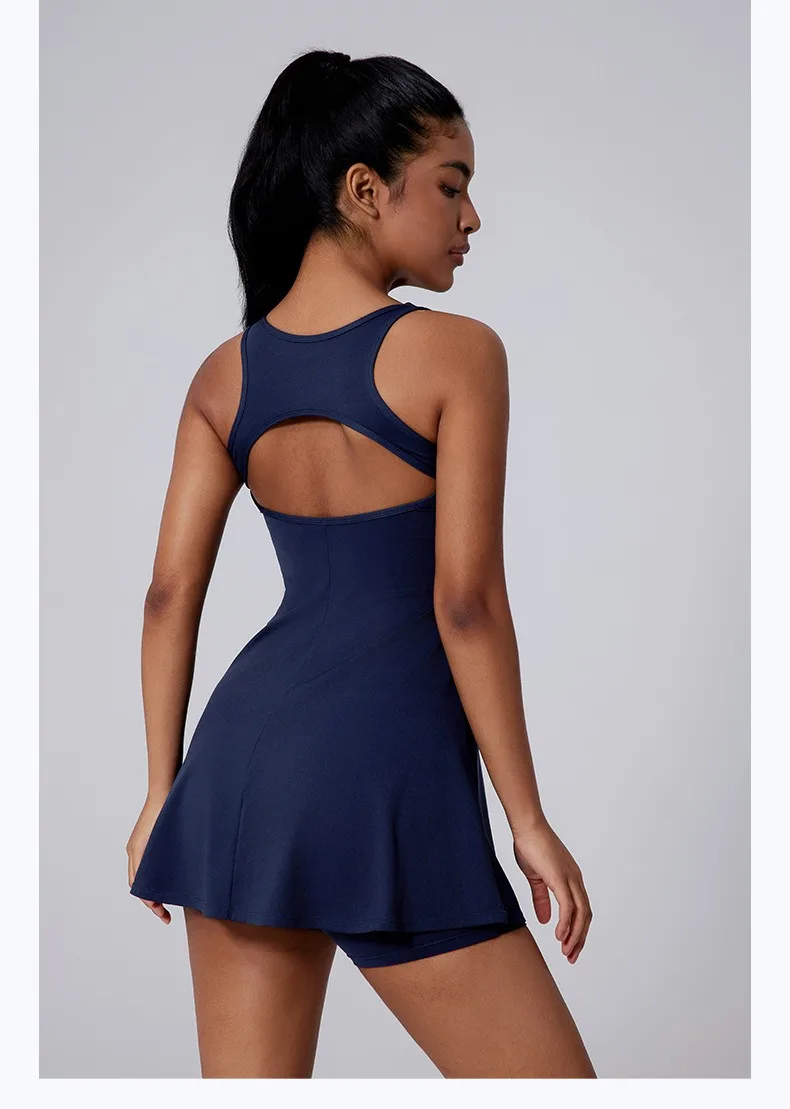 Tennis Dress Build In Bra&Shorts Women Outdoor Trainning Sports Dress Hollow Out High Elastic Golf Badminton Skirts Sportswear