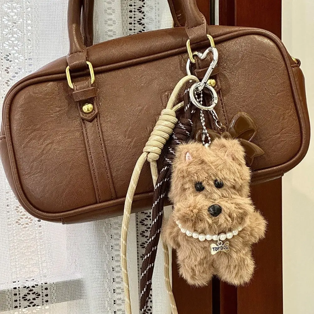 Cute Plush Doll Bag Pendant Coffee White Dog Car Keychain Hanging Pendant Gift