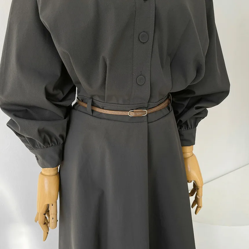 Korean Fashion V-neck Midi Dresses for Women with Belt Long Sleeve A-line Office Lady Autumn New Elegant Solid Female Clothing