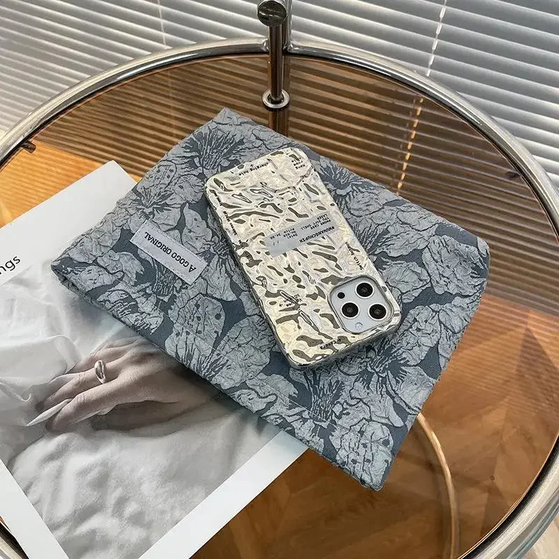 Korean Style Corduroy Cosmetic Bag with Floral Embroidery, Women's Travel Toiletry Pouch & Portable Makeup Organizer  Пакет 파우치