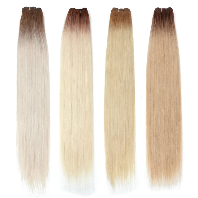 Extensions de cheveux synthétiques lisses Bio, 24-32 pouces, naturelles, douces, résistantes à la chaleur, blondes 27/30/613, tissage de cheveux protéinés 1