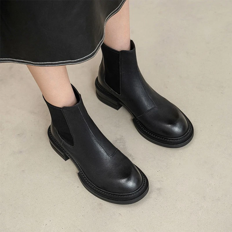 HOT SALE Winter Boots Women Split Leather Boots Round Toe Thick