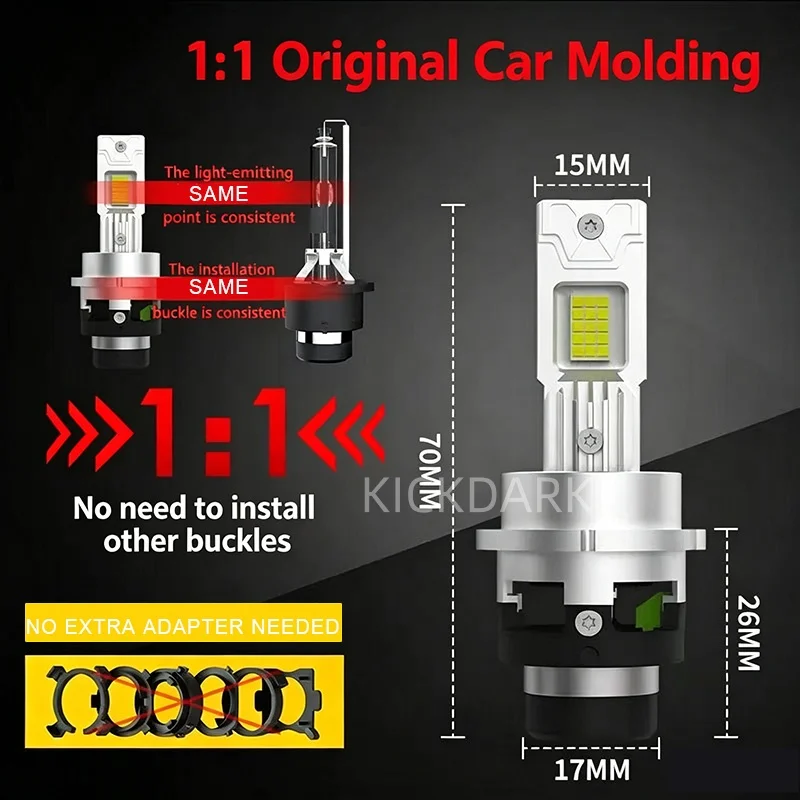2PCS 2026 업그레이드 D2R D2S LED 헤드라이트 전구 70W 고출력+500% 밝기 6500K 쿨 화이트 하이 로우 빔 크세논 HID 교체