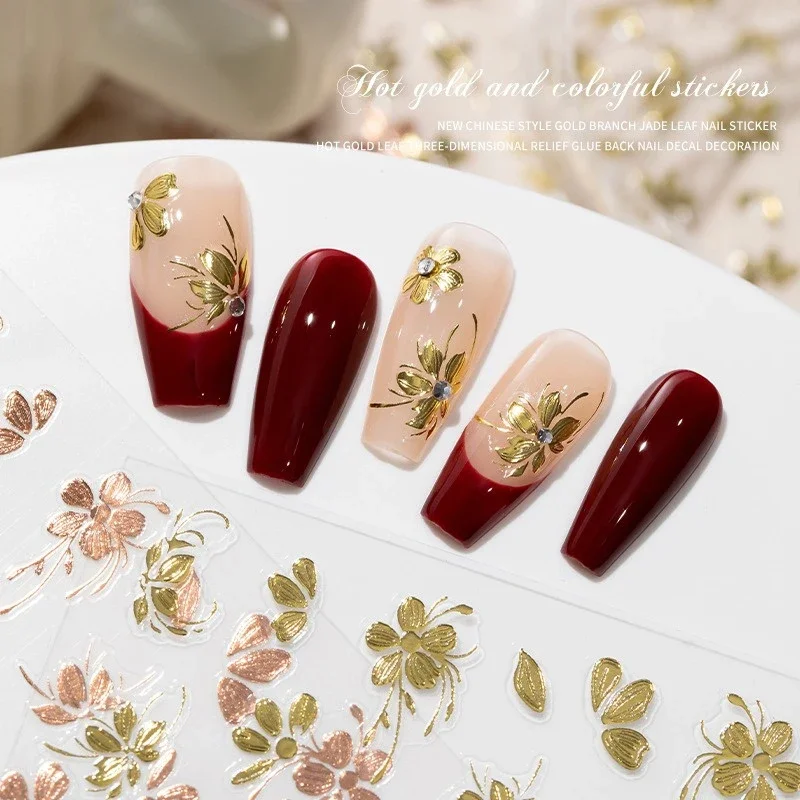 Rose Gold Flower Nail Art Stickers - Ultra-Thin Self-Adhesive DIY Decals