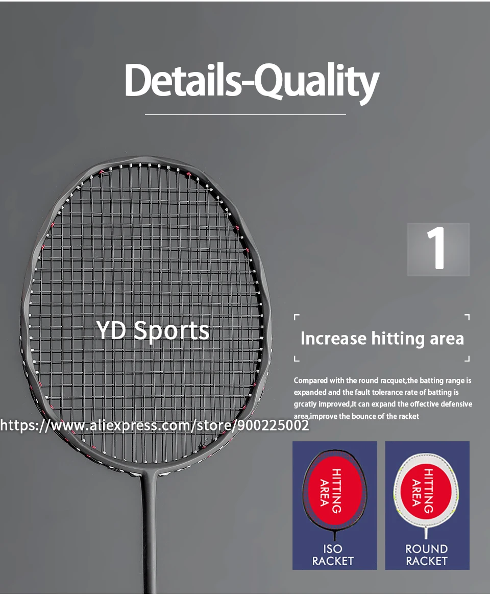 Description Picture 3 of itemCarbon Fiber Badminton Rackets 4U Professional Offensive Type Rackets With Bags Strings 22-30LBS Racquet Speed Sports