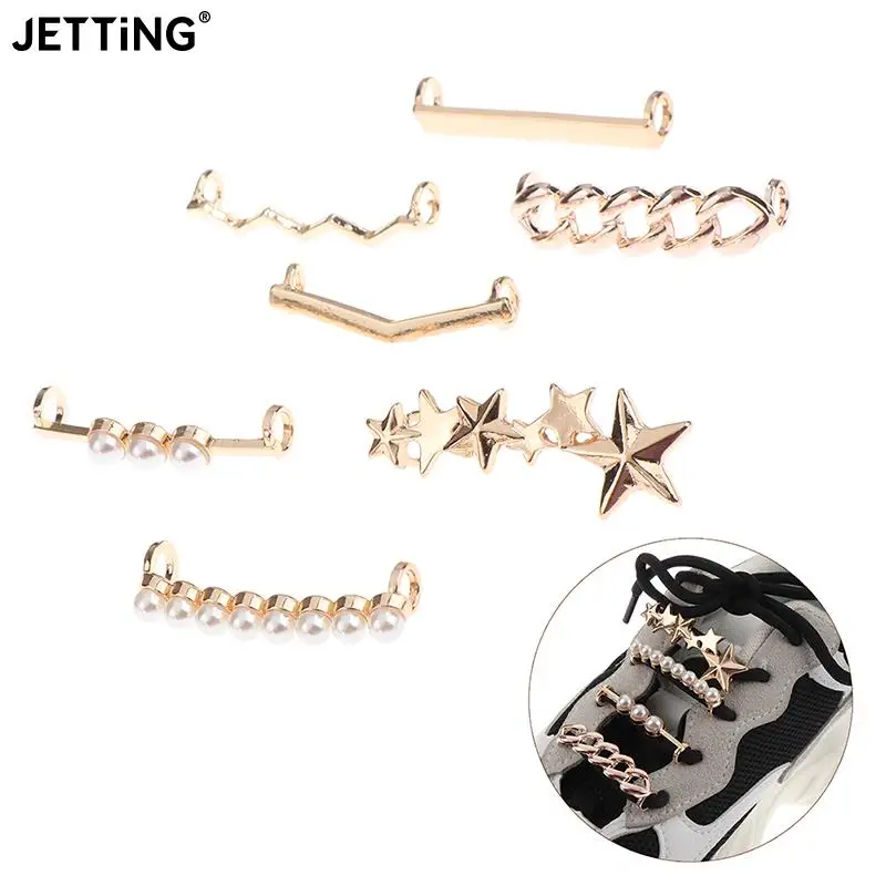 Sneakers Shoelaces Decoration Metal Shoelace Buckle Pearl Shoes Charm