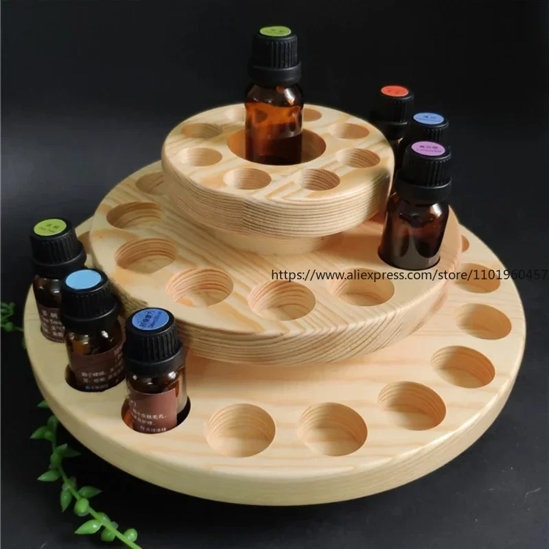 39 Slots Three Layers Essential Oil Storage Box Circle Wooden Case Aromatherapy Organizer Solid Wood Display Stand 4