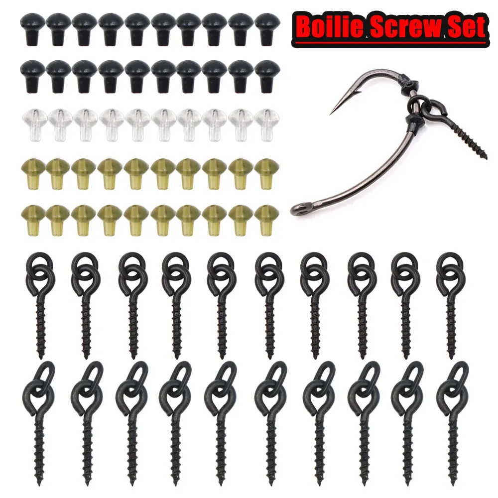 

70pcs Carp Fishing Accessories Fishing Hook Bait Screw Stopper Rubber Bead For Ronnie Spinner Rig Boilies Stopping Fish Tackle