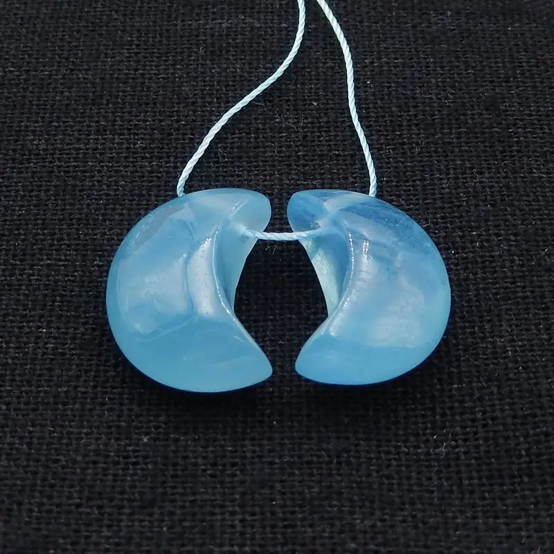 Natural Stone Blue Aquamarine Moon Shape Earring Beads 18x13x9mm 5g Semiprecious Stone Women Earrings Accessories