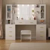 Large Vanity Desk Table with Mirror & Lights White Makeup Vanity with Power Outlet and 8 Drawers 2 Cabinets 3 Lig 6