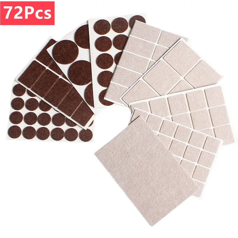 Furniture Leg Pads 72pcs Self Adhesive Felt Chair Leg Pads Wood Floor Protectors Table Leg Covers Round Bottom Anti-Slip Pads Set