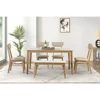 6-piece Dining Table Set, One Table One Bench and Four Chairs, High Gloss White Tabletop With Light Oak Color 2