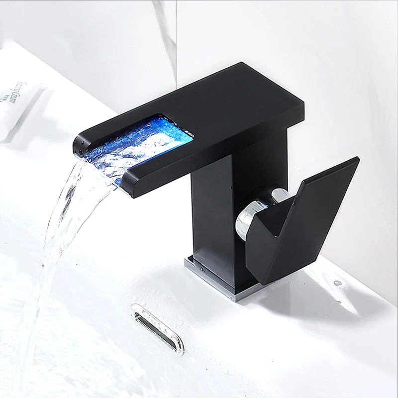 

LED Waterfall Basin Faucet Hot Cold Mixer Crane Bathroom Sink Faucet Deck-Mounted Faucet,Bathroom Basin Faucet,Basin Taps