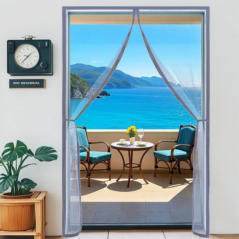 Magnetic Mosquito Net Door Screen Customized Size Grey Invisible Mesh Summer Insect Proof Automatic Closing Curtain