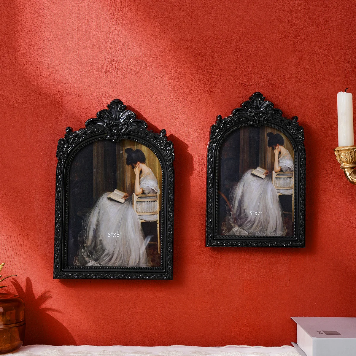 1PC, retro black/white arched lace decorative photo frame, European-style antique home desktop decoration photo display frame