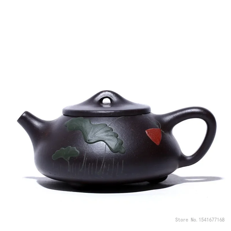 Creative Handmade Chinese Kongfu Lotus leaf pattern Tea Pots, Black gold sand Xishi Yixing Purply Clay Shipiao Teapot 240ml, 1Pc