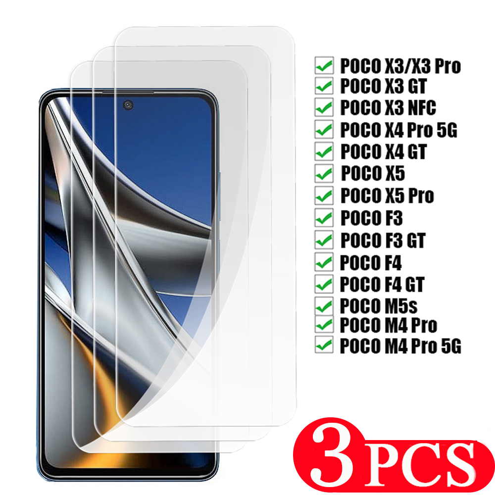 3Pcs 9H Tempered glass For xiaomi Poco X4 X5 M4 Pro 5G phone screen protector M5 M5s F4 F3 GT X3 NFC protective film Smartphone