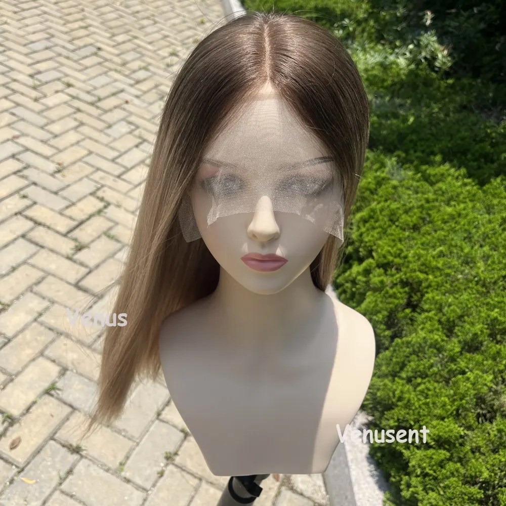 Blonde Highlight Lace Frontal Jewish Wig Breathable Hand-Tied Wig Russian Virgin Human Hair Transparent Lace Top Kosher Wig 130%