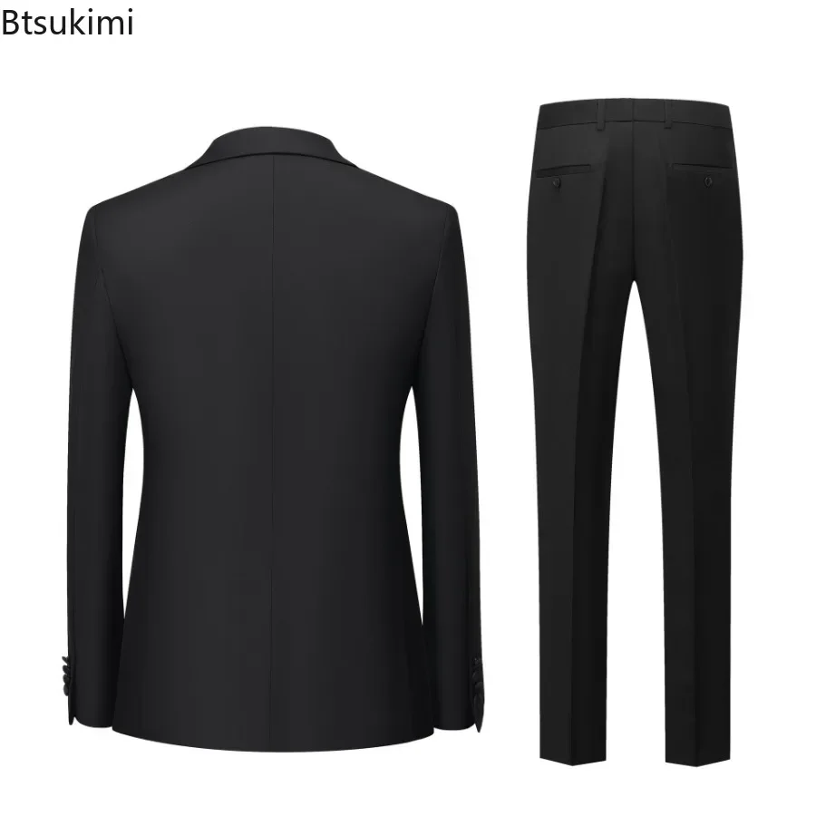 Men's British Style Slim Suits 2PCS Sets Blazers Jacket and Pants Male Business Gentleman Dress Suits Wedding Host Costumes