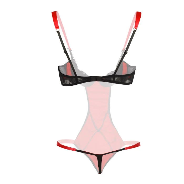 Lace Bow Backless Nightwear Teddy Lenceria Sexi Para Mujer Black Red Women Open Cupless Bra Crotchless Bodysuit Lingerie Sling