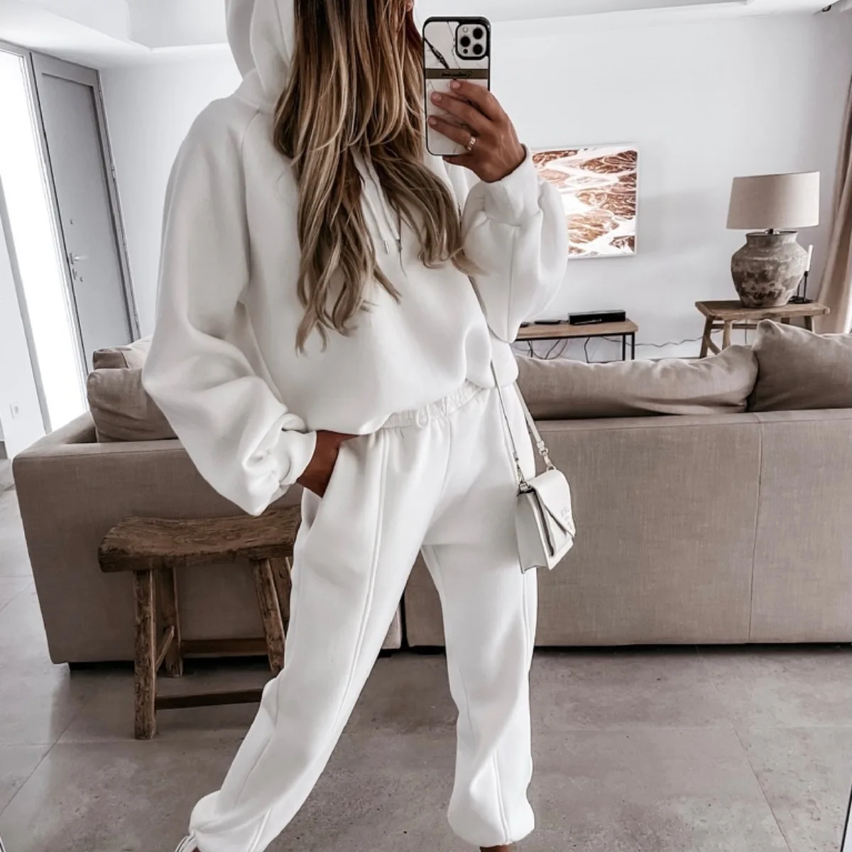 Dark Brown Solid Collared Sweatshirt and High Waist Pants Active Set 🇺🇸 main image 1