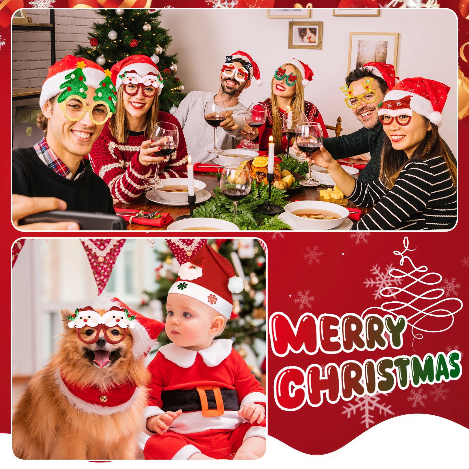 18 PCS Christmas Headbands And Glasses Frames Christmas Hat Set Headbands Hat Party Glasses Frames