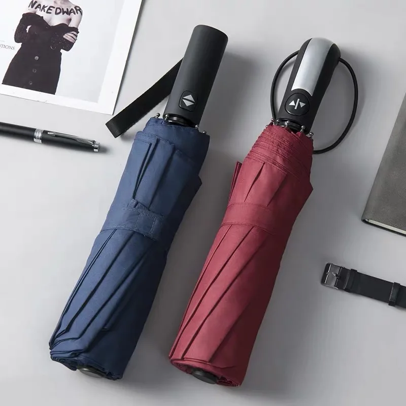 Fully Automatic Double Umbrella Tri-fold Umbrella Vinyl Ten-bone Reinforcement for Increased Sun Protection UV Protection