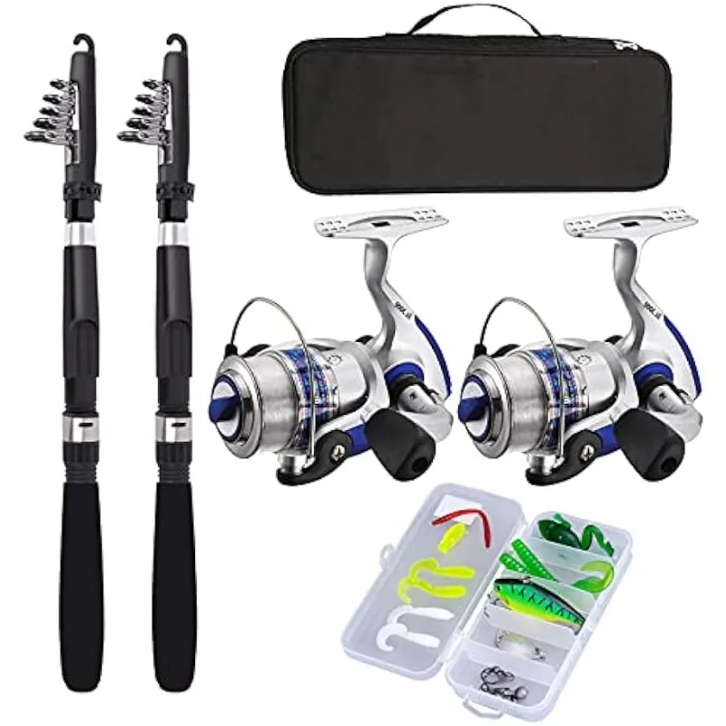 

Fishing Pole Combo Set,2.1m/6.89ft 2PCS Collapsible Rods 2PCS Spinning Reels Lures Set Carrier Bag Carbon Fiber Fishing Rods