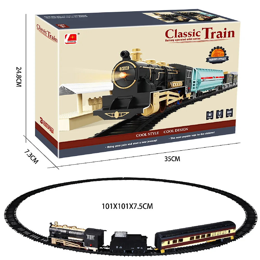 O trem das crianças ajustou o trem modelo a pilhas brinquedos 4 seções trem  a vapor com veículos da carga locomotiva brinquedo educacional - AliExpress