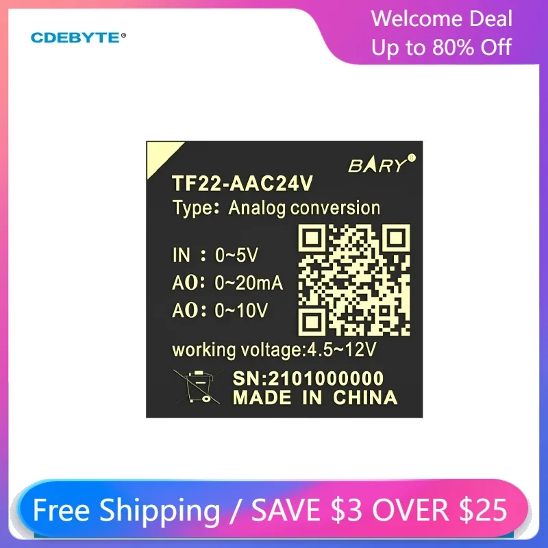 

CDEBYTE 2PCS Industrial Analog Signal Conversion Module TF22-AAC24V Front Stage Voltage/PWM Signal Input Independent DualChannel
