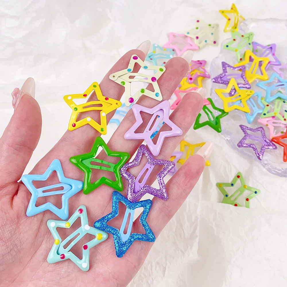 

5PCS Colorful Metal Star BB Hairclips Women Y2K Snap Hairpins Side Hair Barrettes Cool Girls Clip Boutique Kids Hair Accessories